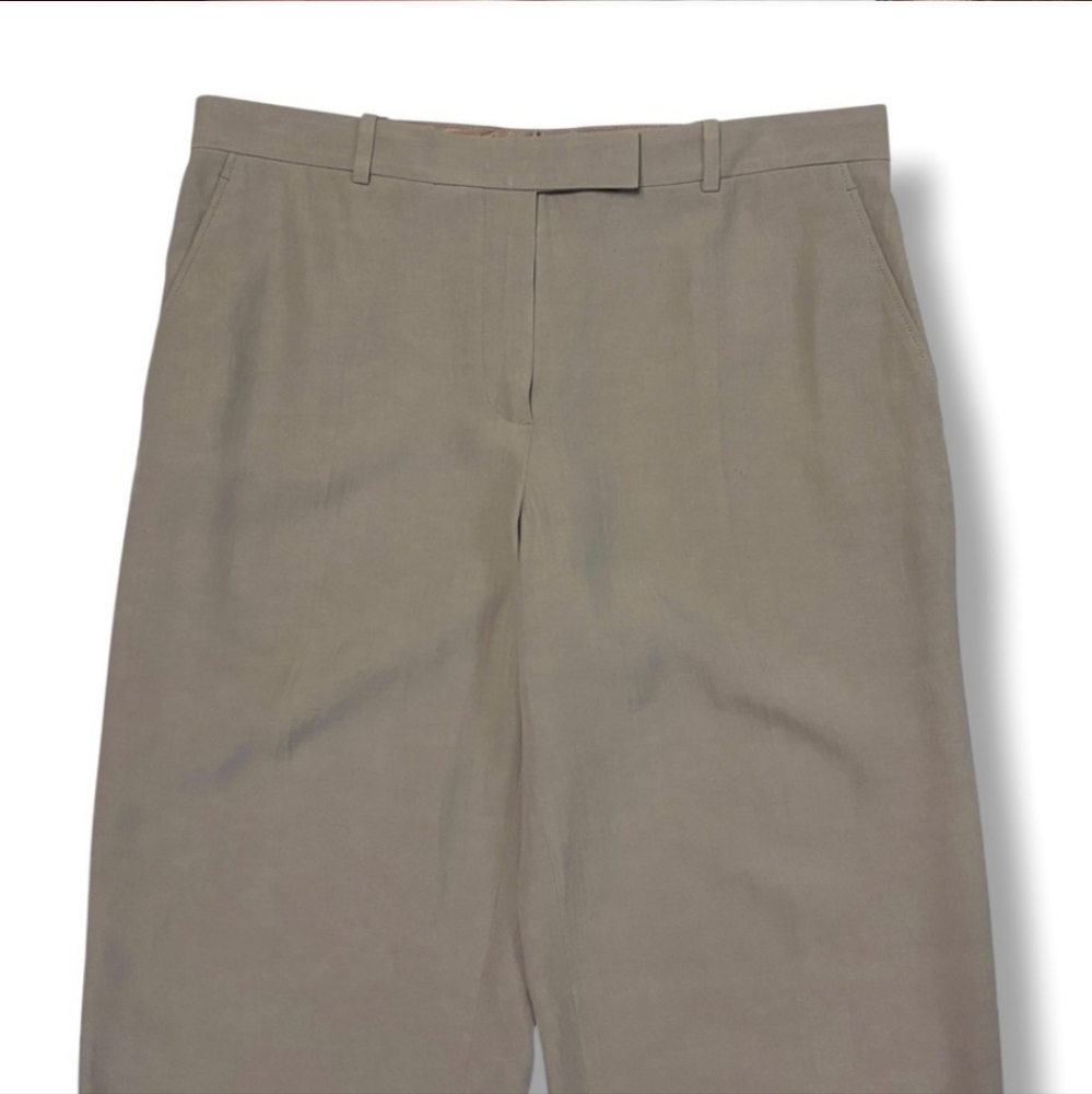 ARMANI COLLEZIONI Tan Mid Rise Flat Front Linen Blend Straight Leg Dress Pants - Picture 9 of 10